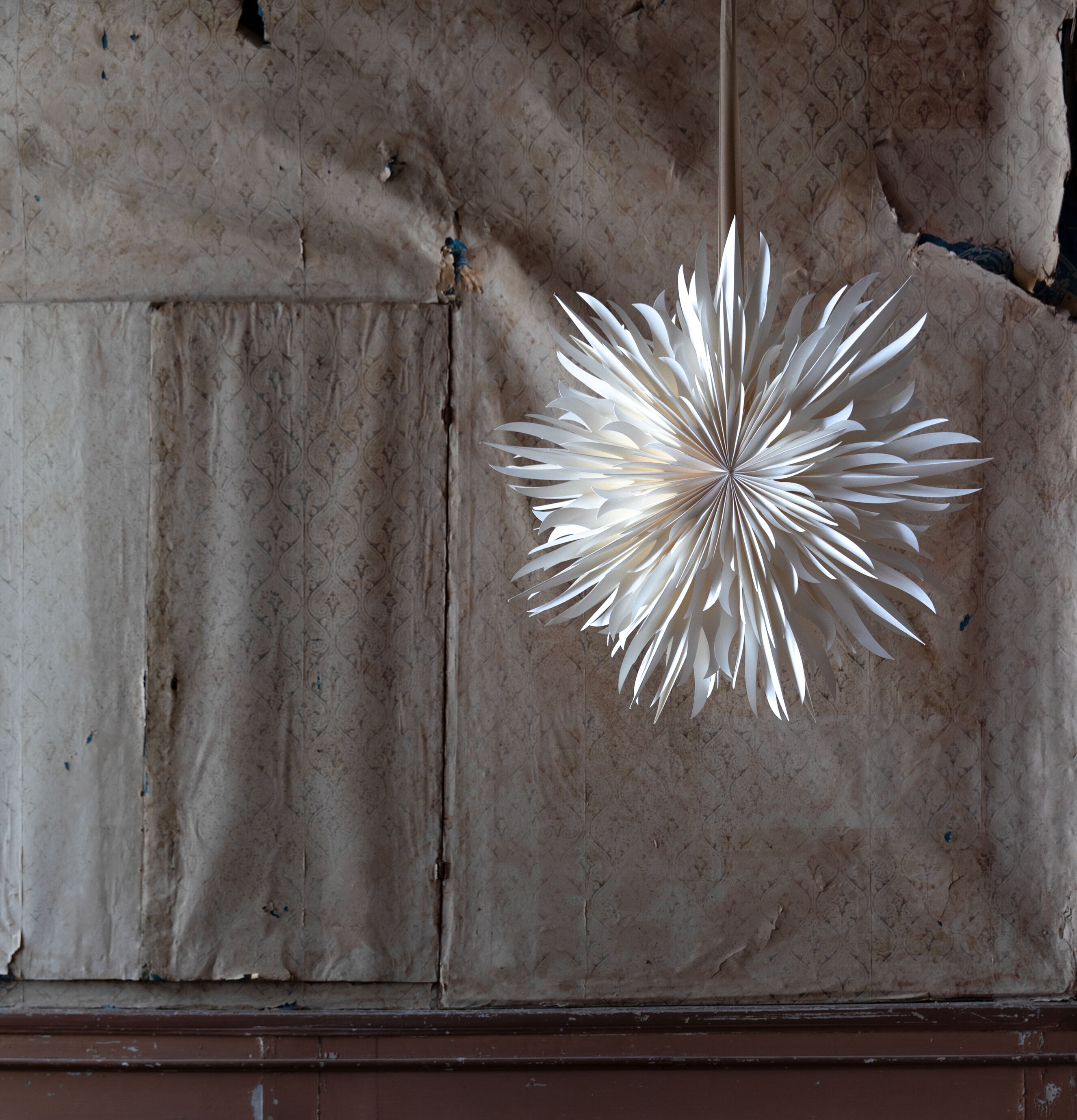 Julstjärna Eldig 52 White från Watt och Veke i rustik miljö