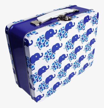 Bild av stilfull och funktionell lunchbox med blå elefanter