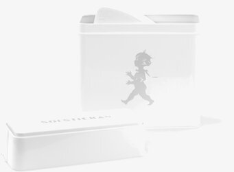 Bild av elegant vit plåtburk för kaffefilter