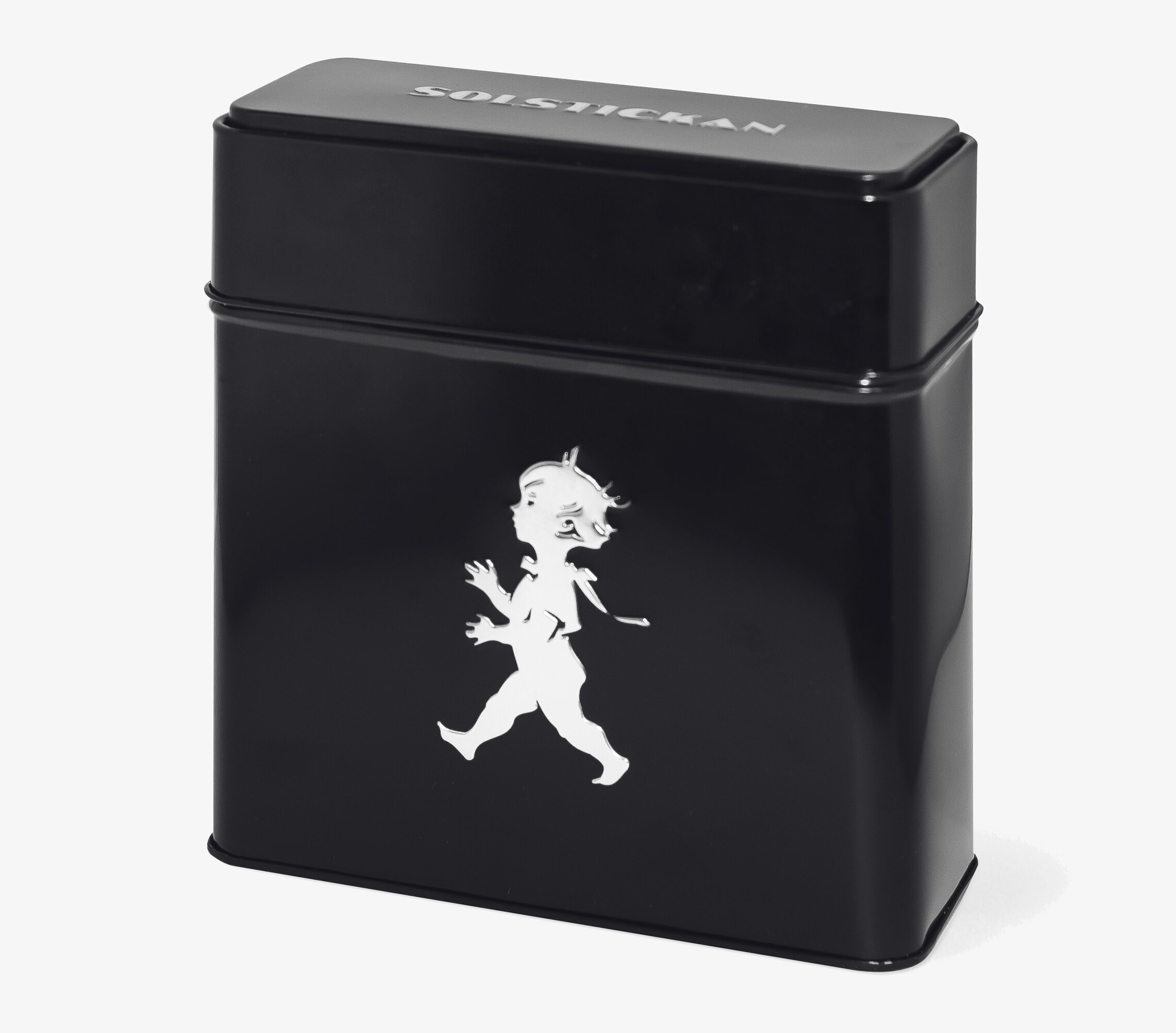 Plåtburk Kaffefilter Svart från Solstickan med vit ikon