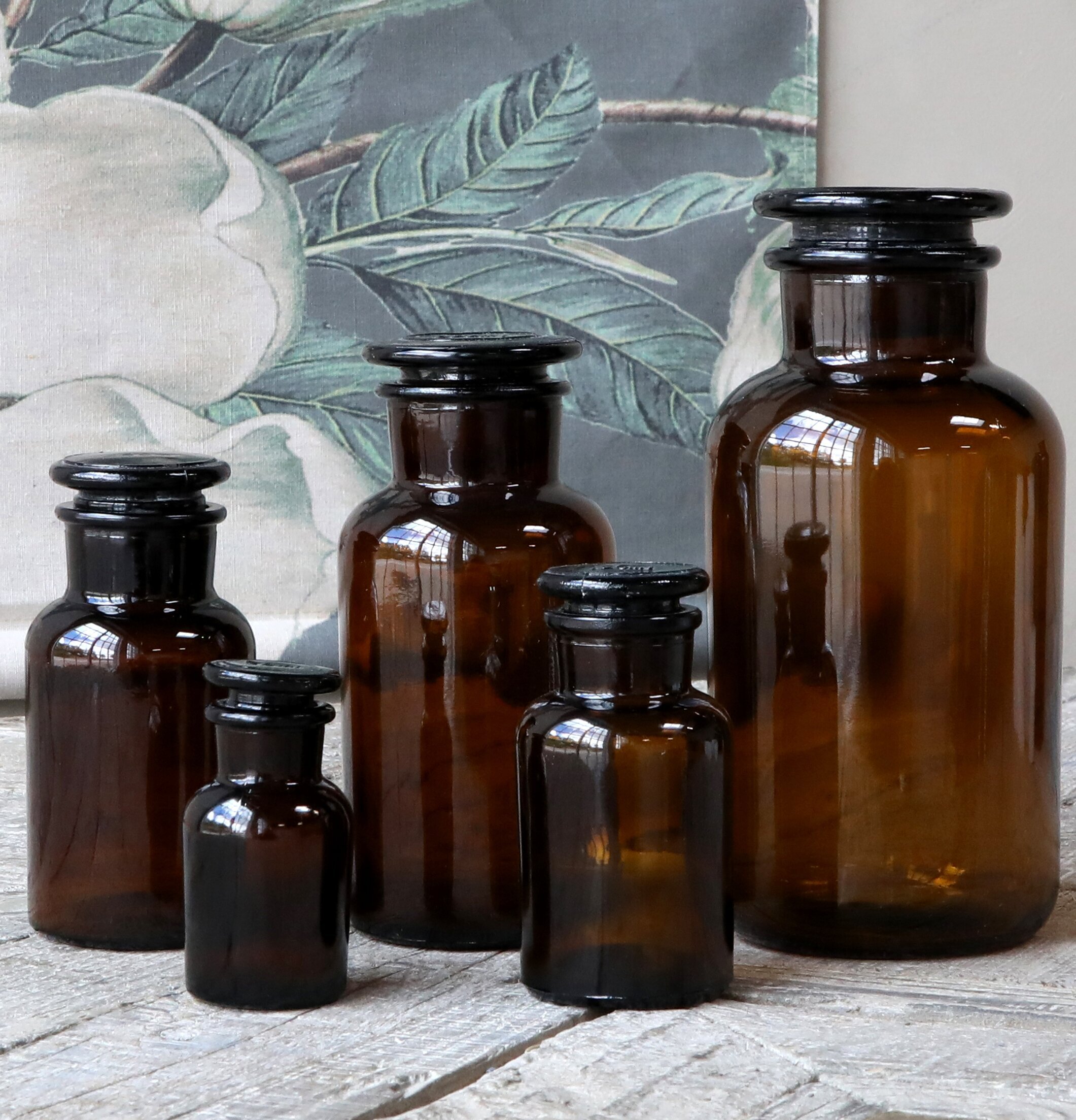 Franska Apotekarglas Set/5 Mocca från Chic Antique