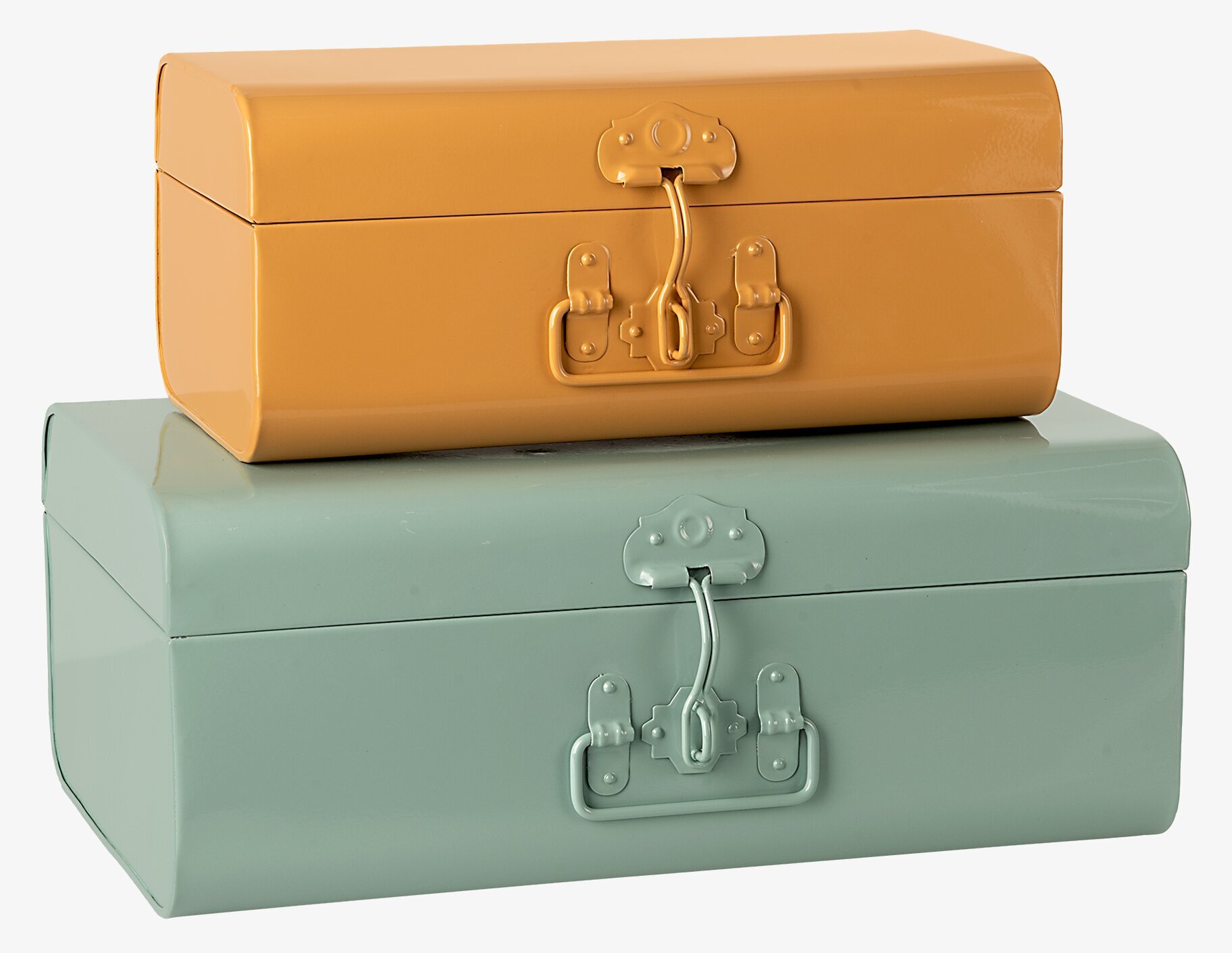 Maileg Koffert Mustard & Mint Set/2 i senapsgul och mintgrön