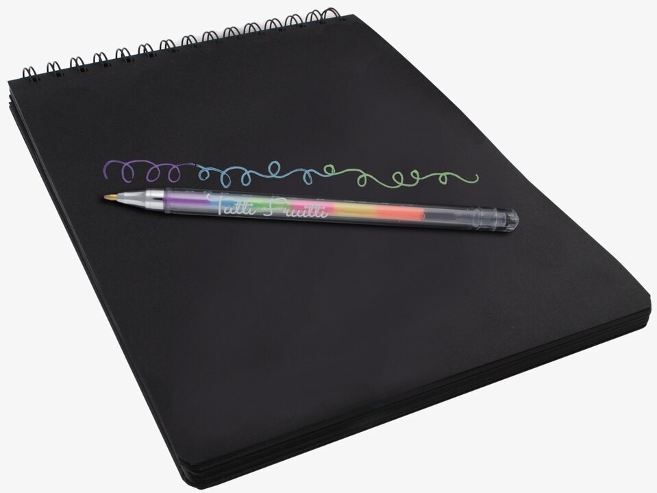 Ooly Tutti Fruitti Scented Gel Pens på svart anteckningsbok