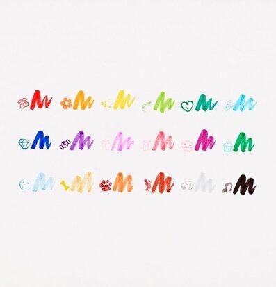 Bild av färgglada streck och symboler på vit bakgrund