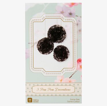 Pompoms Svart 3-pack från Talking Tables, festdekorationer
