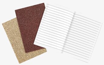 Bild av glittrig anteckningsbok med metalliska omslag