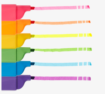 Bild av färgglada suddbara överstrykningspennor