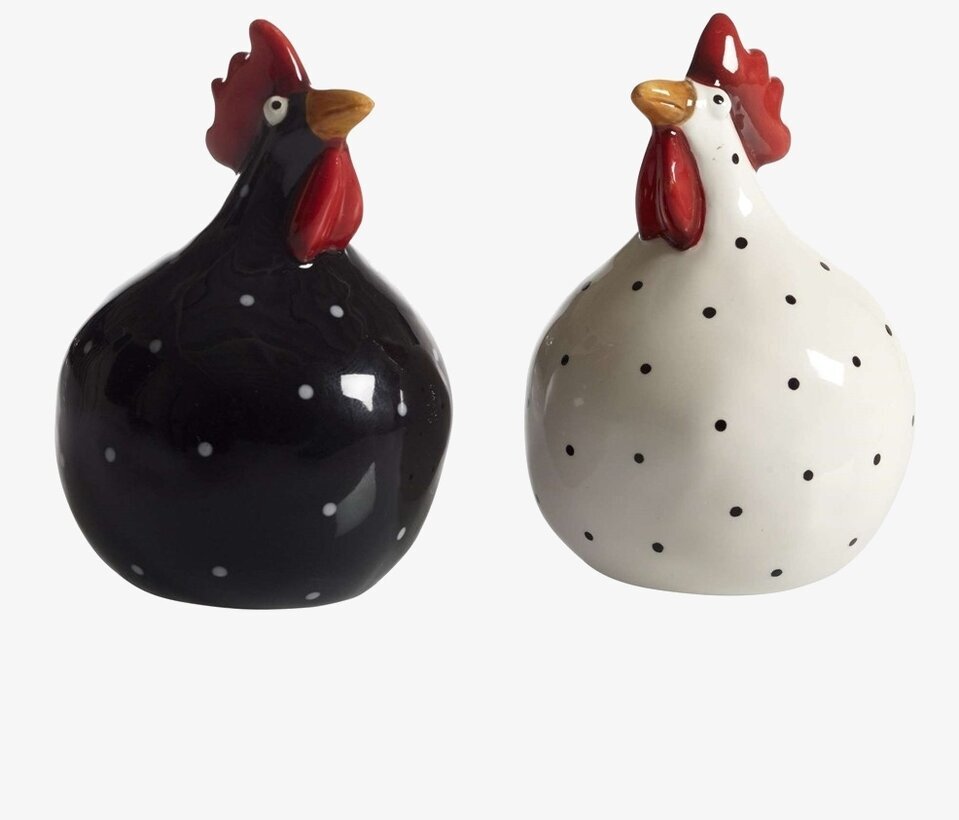 Bild av stilrena keramiska kryddfåglar i svart och vitt