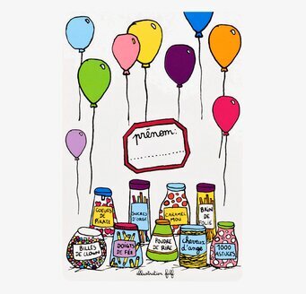 Bild av färgglada burkar och ballonger för festliga kort