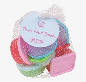 Bild av färgglada små förvaringsburkar i nätpåse