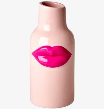 Bild av unik keramikvas med fushiafärgade läppar