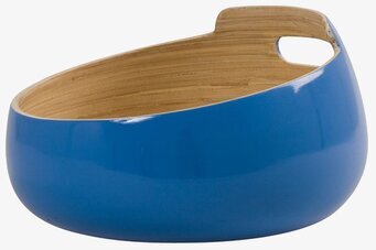 Bild av turkos bambuskål med unik design och handtag