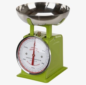 Bild av retro köksvåg i livfull äppelgrön färg