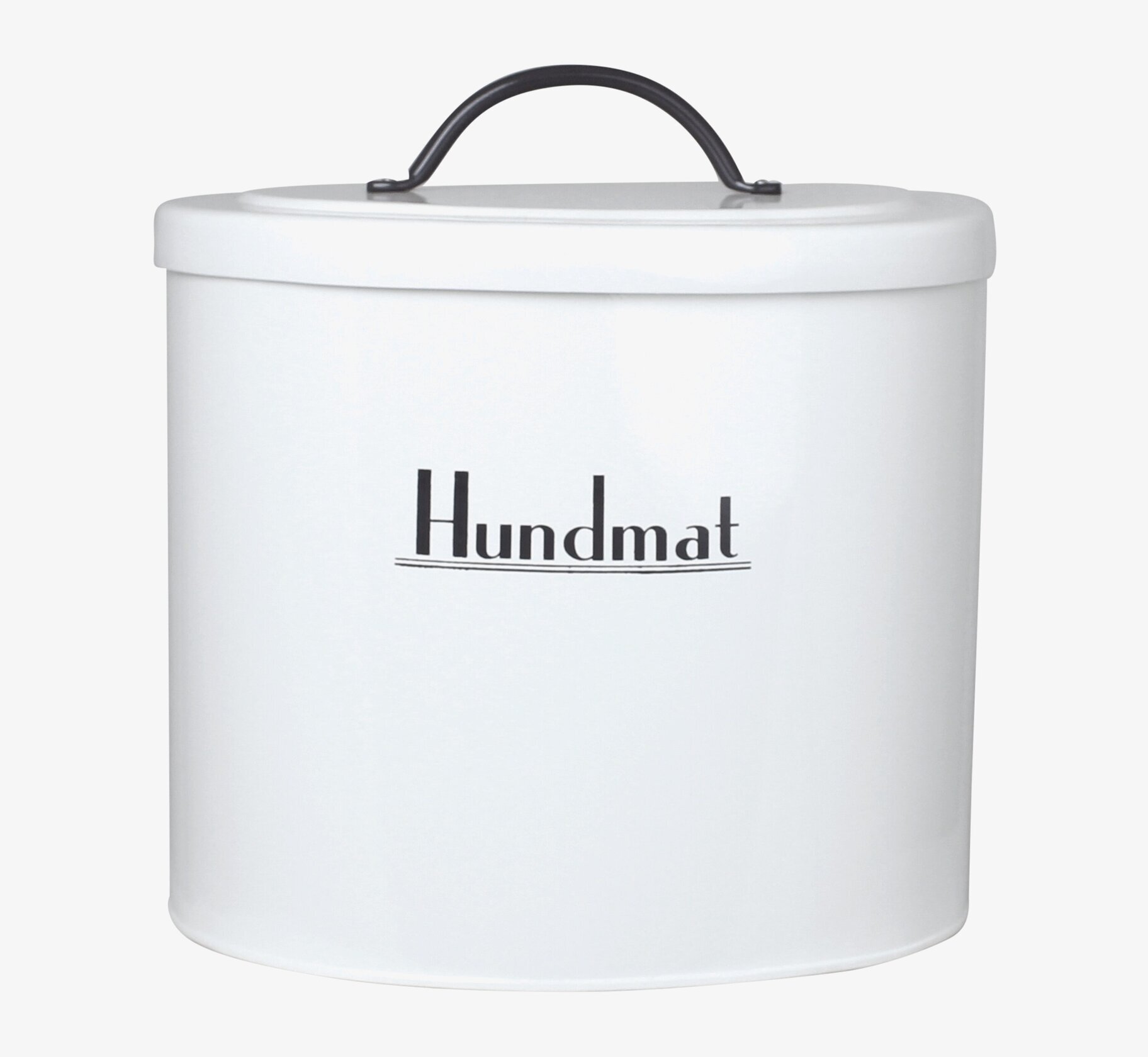 Plåtburk Ralf Hundmat från Strömshaga, vit med svart text