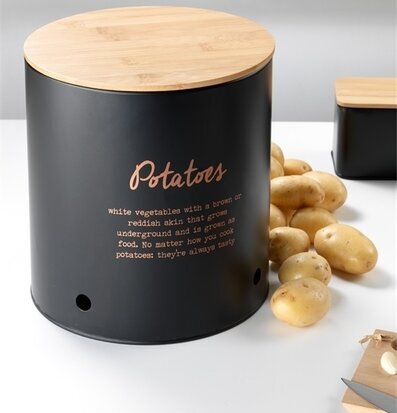 Bild av stilren plåtburk för potatisförvaring