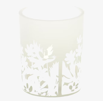 Bild av elegant ljuslykta i frostat glas med blommönster