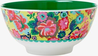 Bild av färgstark skål med blommönster och grön insida