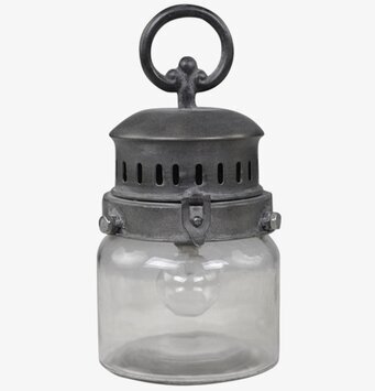 Bild av antikgrå lanterna med LED och rustik design