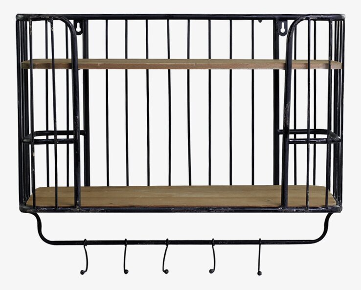 Vägghylla M. 5 Krokar Antiksvart från Chic Antique