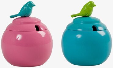 Syltburk Rosa från Rice med grön fågeldekoration på locket