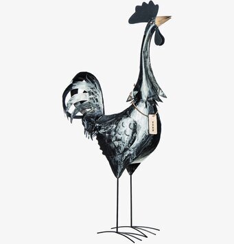 Bild av imponerande tupp i hamrad plåt och design