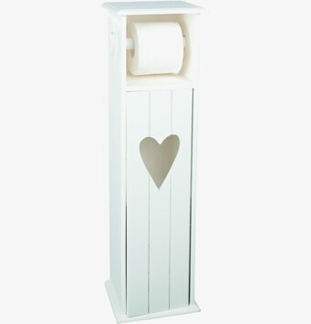 Foto av vitt träskåp med hjärtformad dörröppning