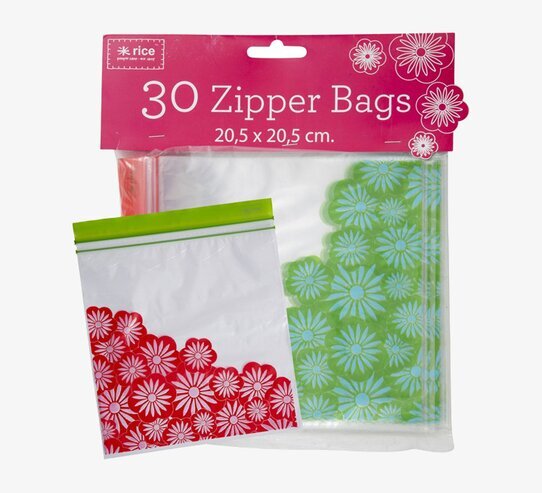 Plastpåse Ziplock Large Grön från Rice med blommönster