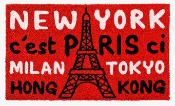 Bild av dörrmatta med internationella städer och stil