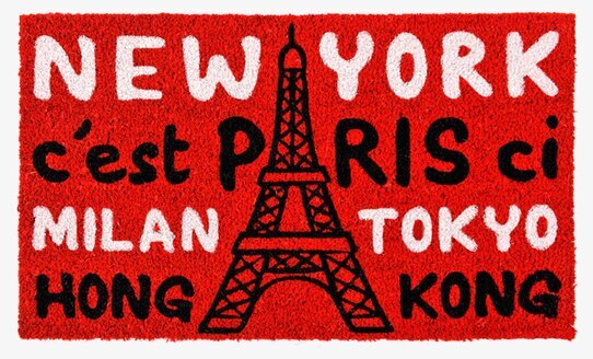 Bild av dörrmatta med internationella städer och stil