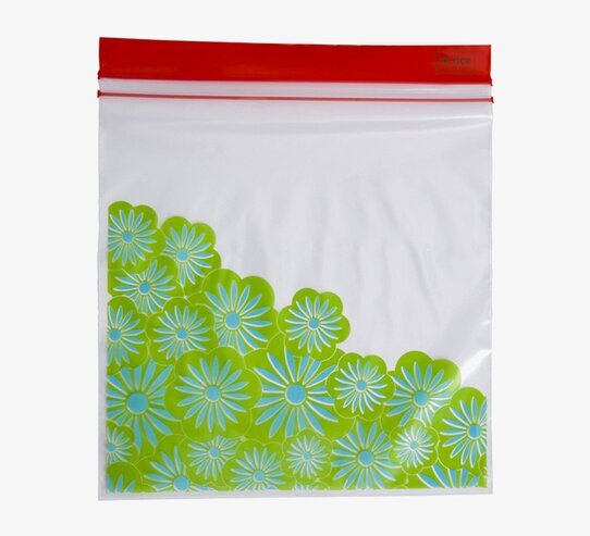 Plastpåse Ziplock Large Grön från Rice med blomstertryck