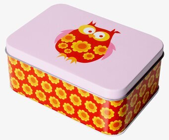 Bild av rektangulär mellanbox med retrostil och ugglemotiv