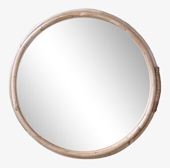 Bild av rund spegel med bamburam och elegant design