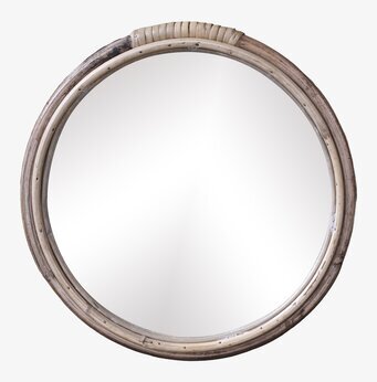 Bild av rund spegel med bamburam för stilren inredning