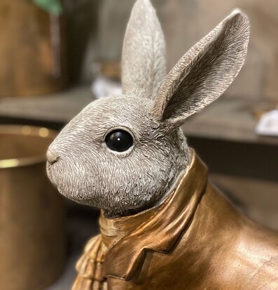 Bild av en detaljerad skulptur av en kanin i brons