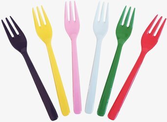 Foto av färgglada tårtgafflar i regnbågens nyanser