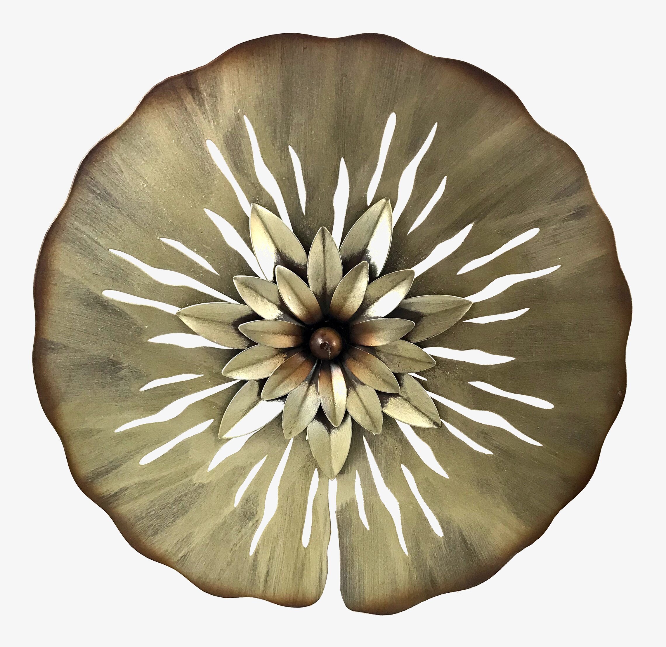 Bild av stiliserad blomma i metall med brons och guld