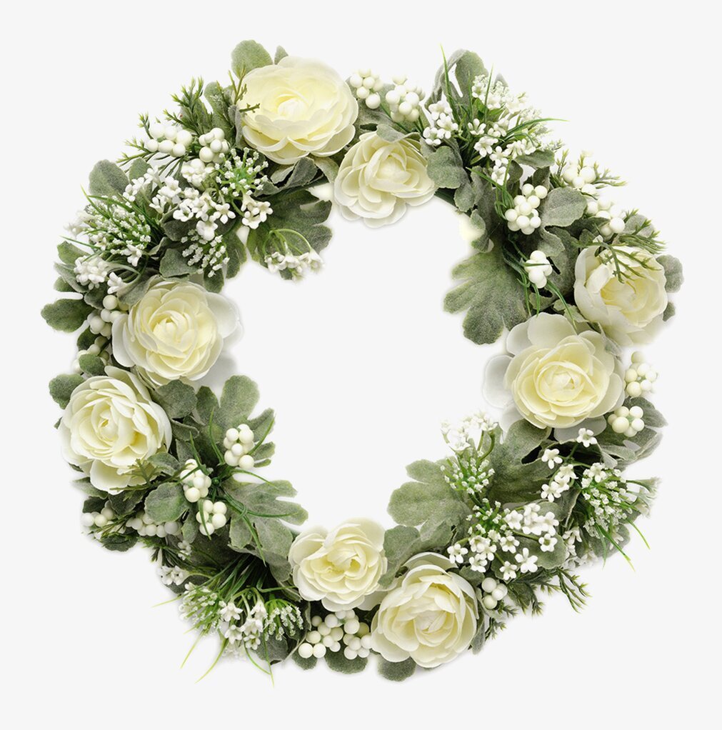 Blomsterkrans Vit 27 Cm från Mr Plant med vita rosor
