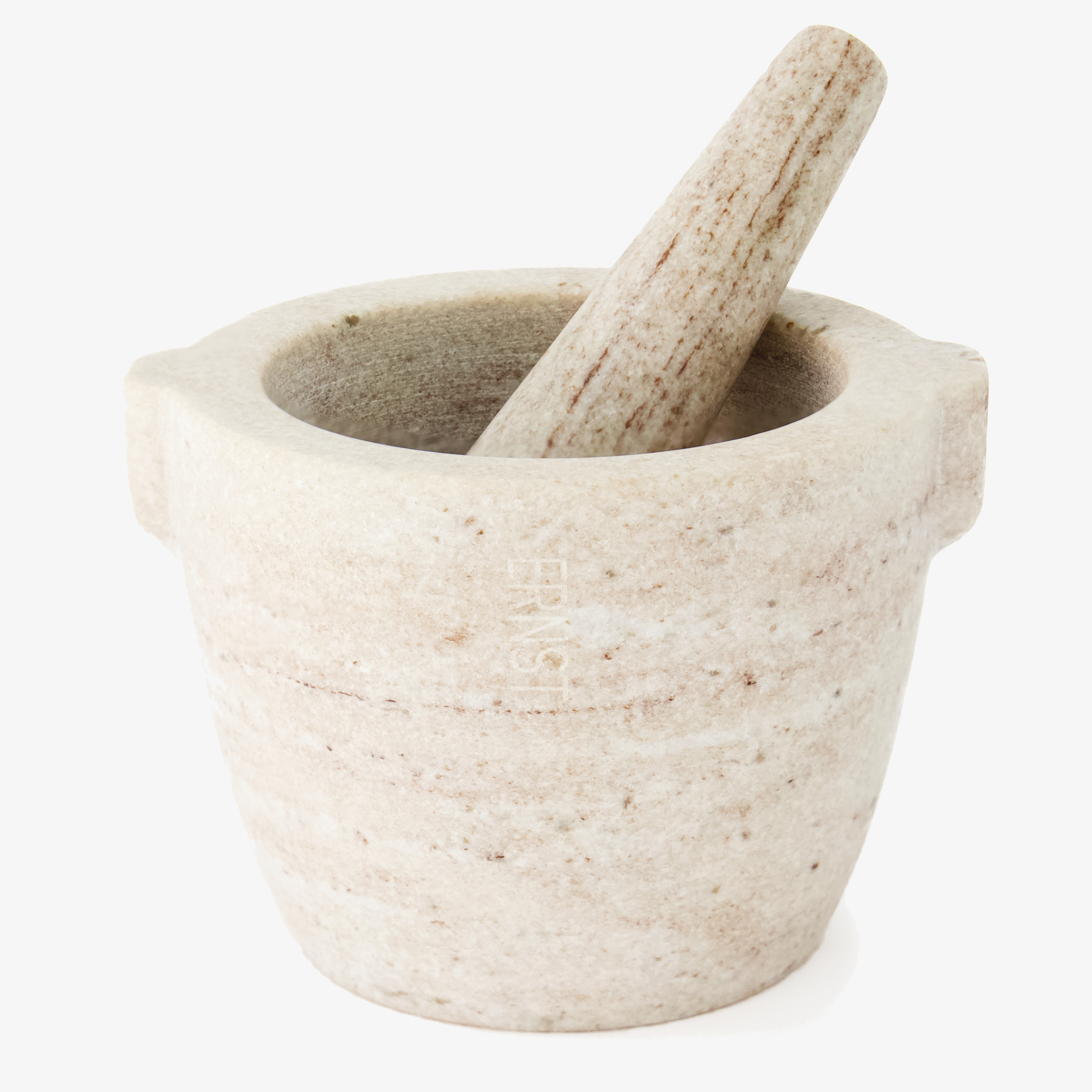 Bild av vit marmormortel med stöt och subtil design