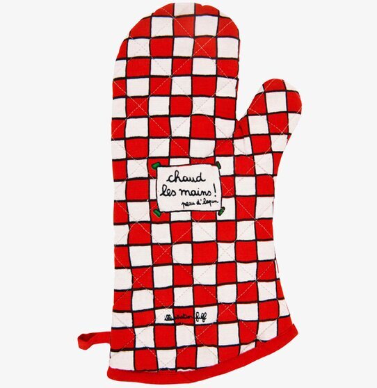 Bild av färgstark grytvante med nostalgiskt rutmönster