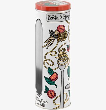 Bild av färgglad plåtburk för spagettiförvaring