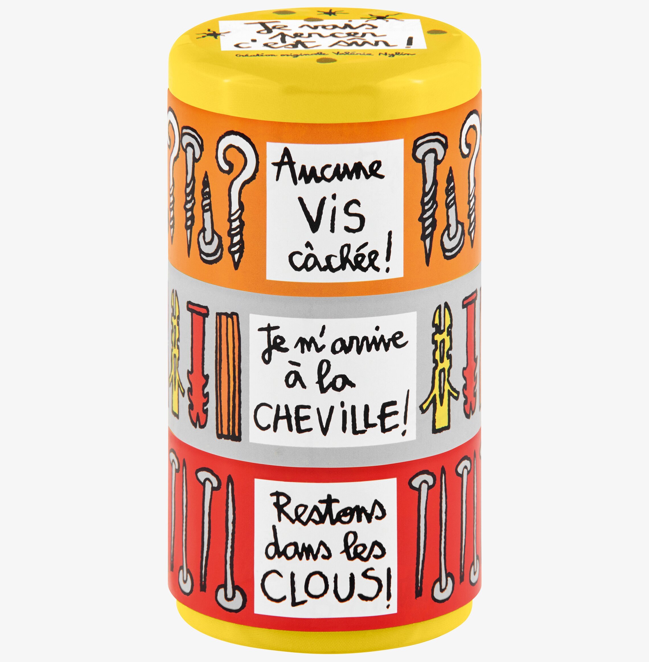 Plåtburk Skruv/Spik från Derriére la porte i färgglad design