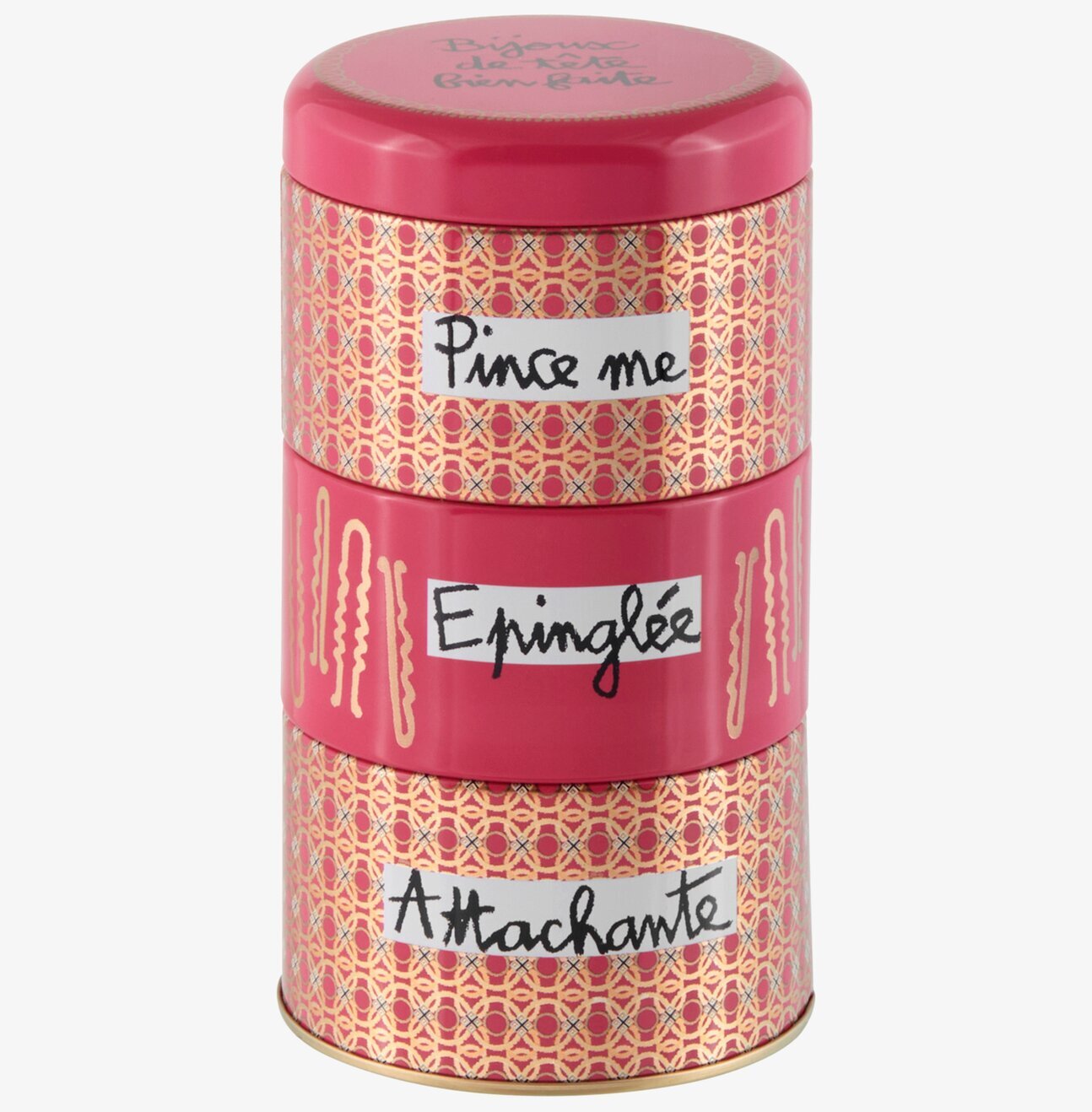 Plåtburk Hårspännen från Derriére la porte i tre nivåer