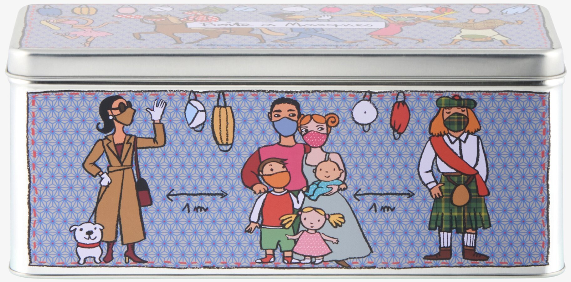 Bild av färgglad plåtburk för munskyddsförvaring