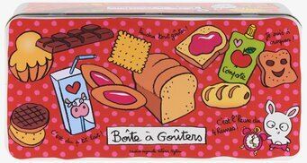 Bild av lekfull plåtburk med färgglad fika-design