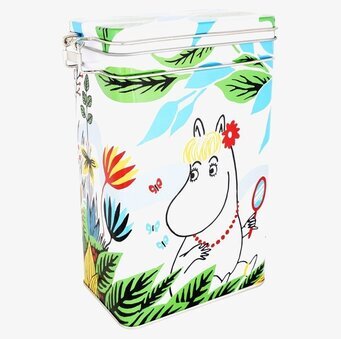 Bild av fyrkantig kaffeburk med Muminmotiv