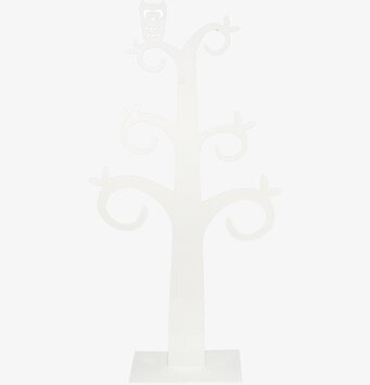 Bild av elegant vitt smyckesträd med uggla högst upp