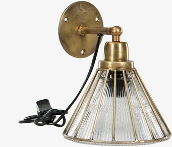 Bild av elegant vägglampa med glas och mässingsdetaljer