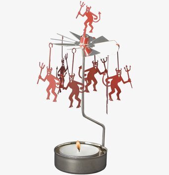 Bild av änglaspel med djävulsfigurer i röd metall