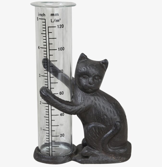 Regnmätare Gjutjärn Katt från Silkflower i trädgårdsmiljö