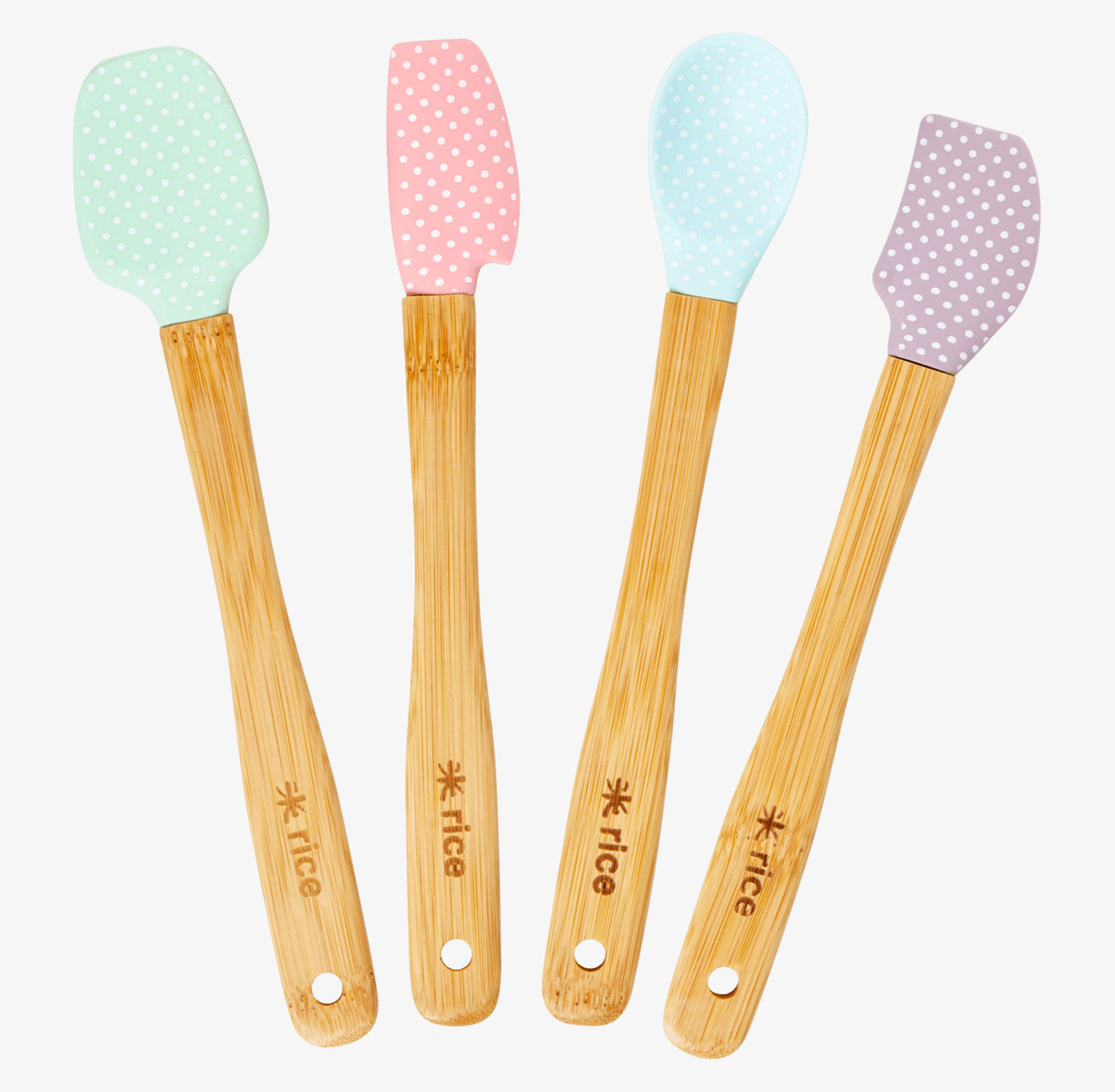 Bild av färgglada silikonredskap med bambuhandtag